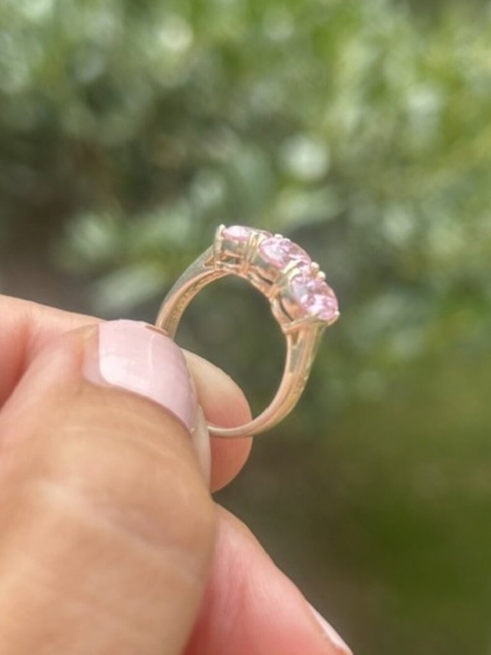925 STERLING SILVER 3-STONE Pink CZ RING